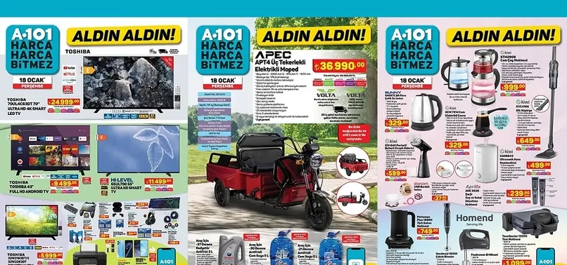 19 Ocak A101 aktüel ürünler kataloğu! A101'de Akıllı TV, Canon yazıcı, Elektrikli Motor, Kiwi hava nemlendirici cazip fiyatlarla satışta