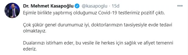 Son dakika: Gençlik ve Spor Bakanı Mehmet Muharrem Kasapoğlu'nun koronavirüs testi pozitif çıktı - 1