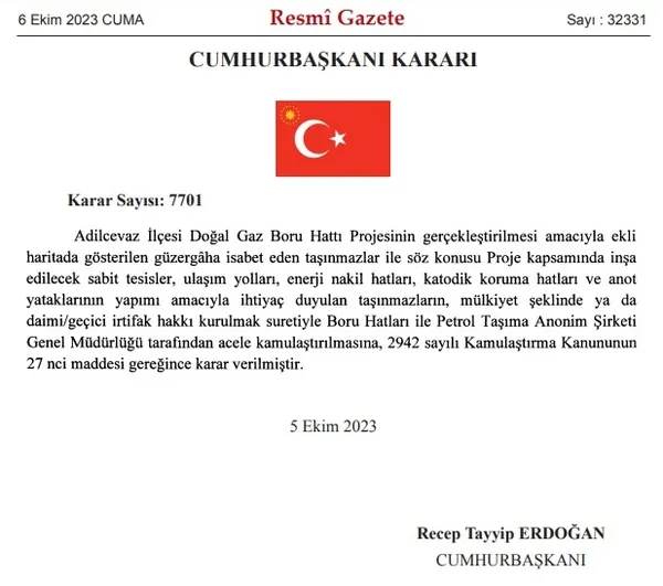 Enerjide acele kamulaştırma kararı Resmi Gazete’de! Başkan Recep Tayyip Erdoğan imzaladı