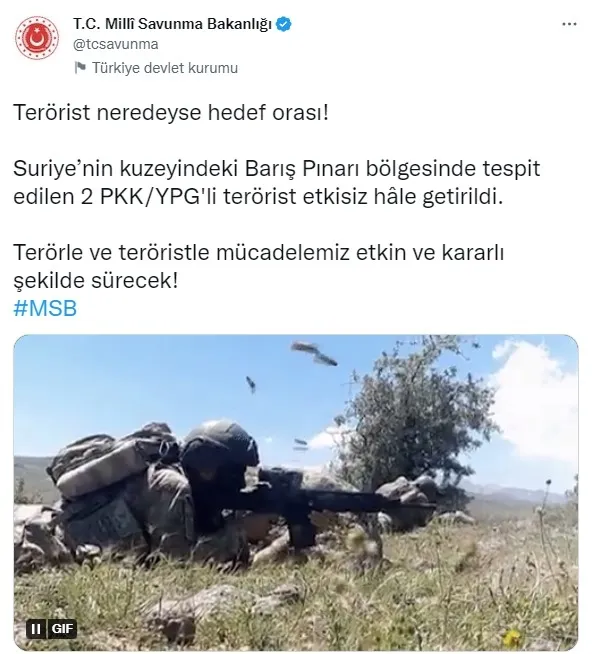 Milli Savunma Bakanlığı: Barış Pınarı bölgesinde 2 PKK-YPG'li terörist öldürüldü - 1
