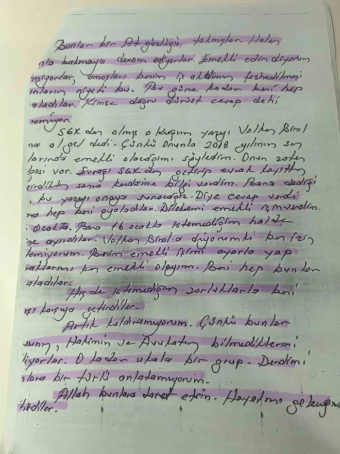 Yaşar Uçar'ın geride bıraktığı 11 sayfalık mektubundan bir kesit (Foto: ahaber.com.tr)