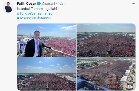 Başkan Recep Tayyip Erdoğan’dan “Teşekkürler İstanbul” mesajı! “Tweet altında paylaşalım…”