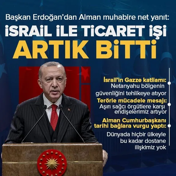 Başkan Erdoğan’dan Alman muhabire İsrail cevabı: İsrail ile ticaret işi bitti artık ayakta tutmuyoruz