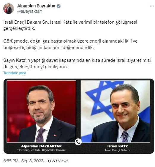 İsrail ile kritik görüşme! Enerji ve Tabii Kaynaklar Bakanı Alparslan Bayraktar, İsrail Enerji Bakanı Israel Katz ile görüştü - 1