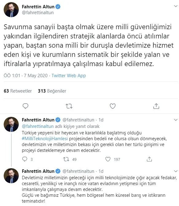 İletişim Başkanı Fahrettin Altun'dan Selçuk Bayraktar'a destek! Devletimizin ve milletimizin bekası için... - 1