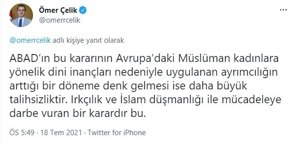 AK Parti Sözcüsü Ömer Çelik'ten Avrupa Adalet Divanı'nın skandal başörtüsü kararına tepki - 3