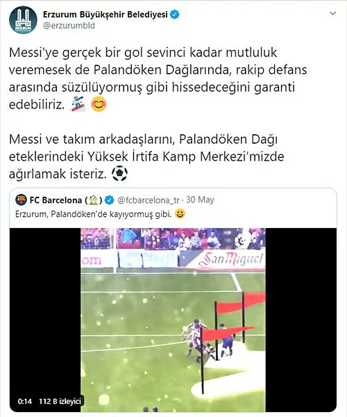 Barcelona ve Erzurum Büyükşehir Belediyesi’nin Palandöken diyaloğu sosyal medyaya damga vurdu!