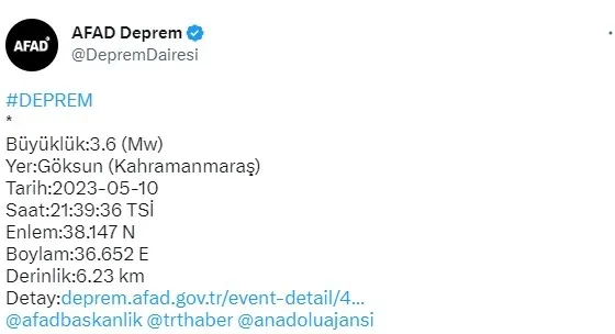 AFAD: Kahramanmaraş'ta deprem meydana geldi | 2023 son depremler - 2