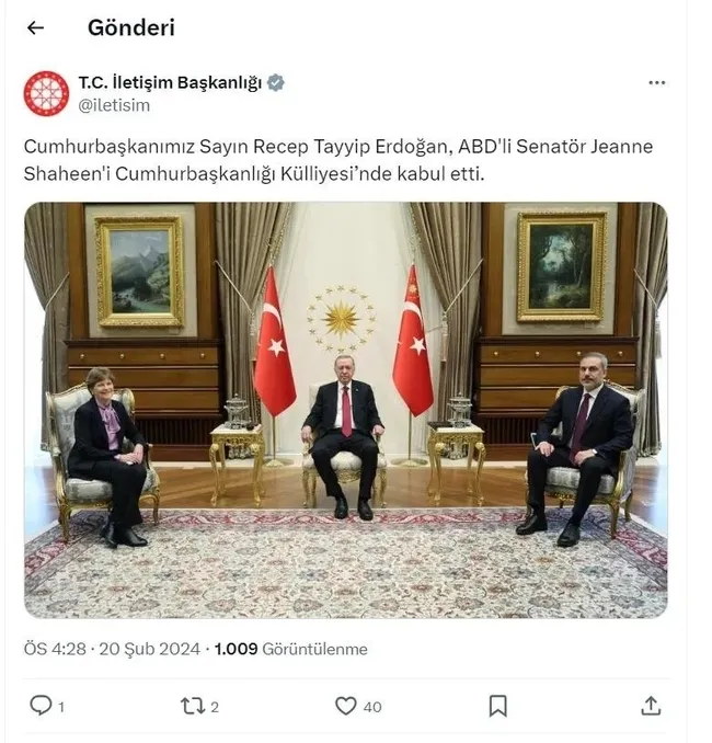 Başkan Erdoğan ABD’li Senatörler Jeanne Shaheen ve Chris Murphy’i kabul etti