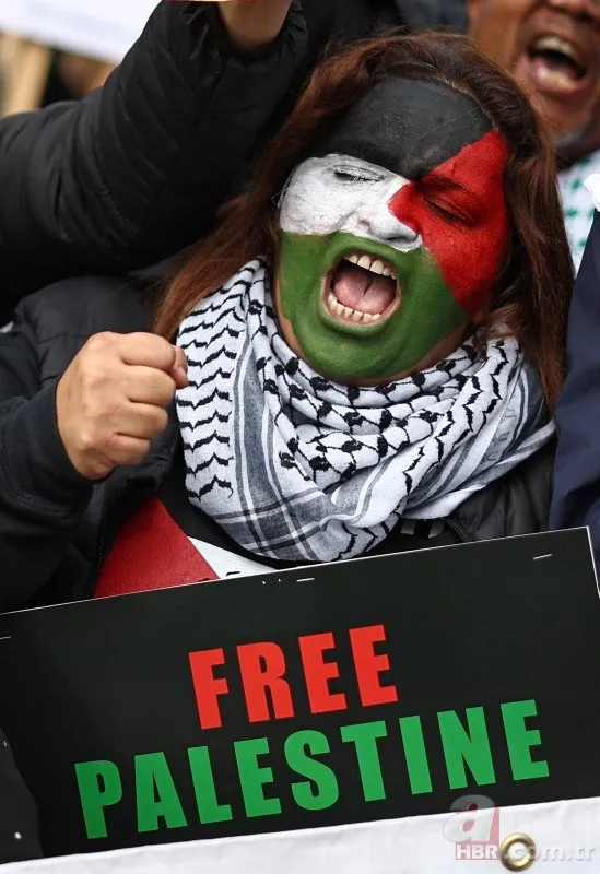 İsrail’e öfke Gazze’ye destek! İngiltere’de on binler Filistin için toplandı