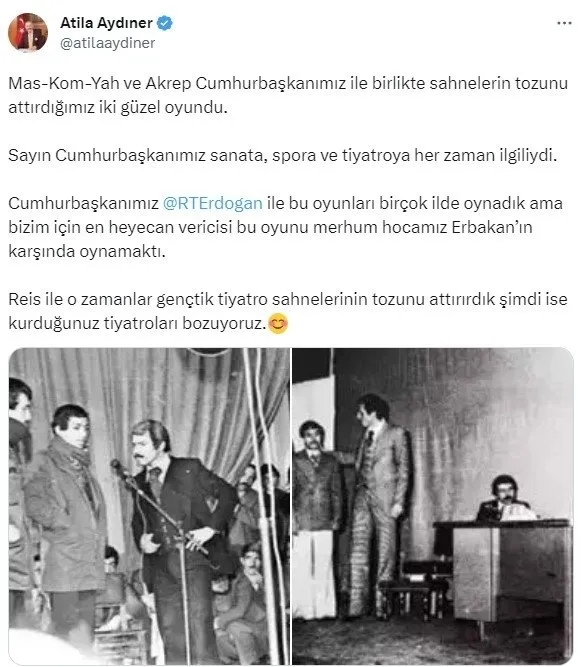 1692224606664.jpg Başkan Erdoğan'ın 1974 yılındaki tiyatro gösterisi! Atila Aydıner A Haber'de aktardı: Cumhurbaşkanımız sanattan çok iyi anlar! Erbakan en önden izledi... - 2