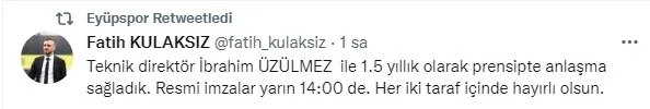 Son dakika: Eyüpspor’da teknik direktörlüğe İbrahim Üzülmez getirildi