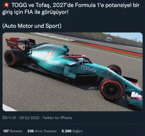 Yerli otomobil TOGG Formula 1 yarışlarına mı hazırlanıyor? Sosyal medyayı sallayan olayın aslı ortaya çıktı