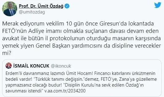 Son dakika: İYİ Parti’de FETÖ krizi büyüyor! Ümit Özdağ’dan bomba iddia: Genel Başkan Yardımcısı FETÖ imamıyla yemek yedi