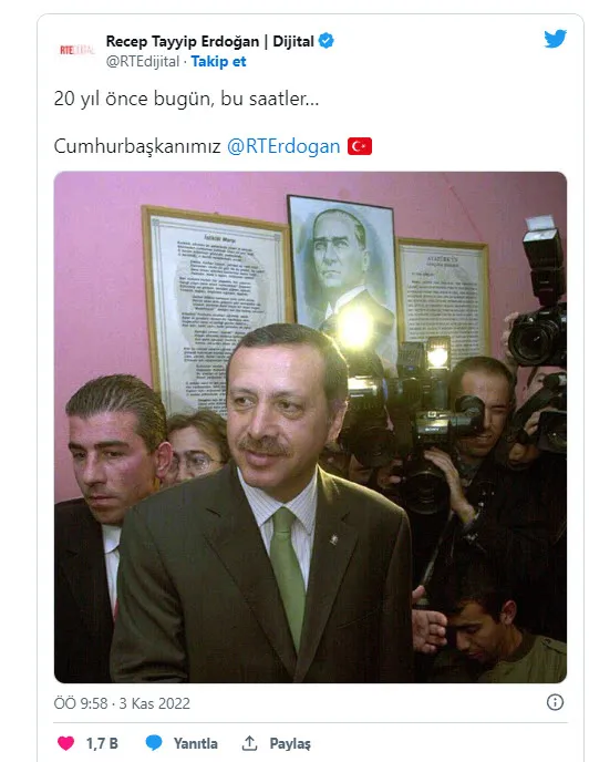 Başkan Erdoğan'ın sosyal medya hesabından "3 Kasım 2002" paylaşımı: 20 yıl önce bugün, bu saatler - 1
