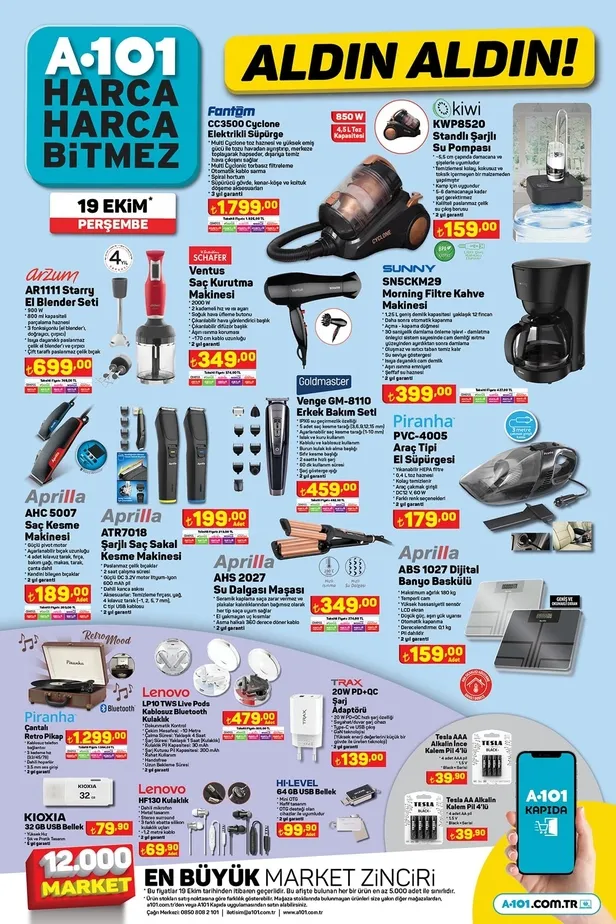 20 Ekim A101 aktüel ürünler kataloğu yayınladı! A101’de sıvı yağı 179 TL’ye, fön makinesi 349 TL’ye, sürahi 34,90 TL’ye, kitaplık 590 TL’ye satışa sunuluyor. - 4