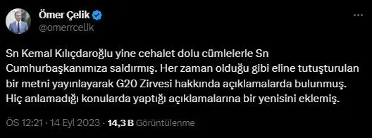 AK Parti Sözcüsü Ömer Çelik’ten CHP Sözcüsü Faik Öztrak’a dış politika ve terör tepkisi