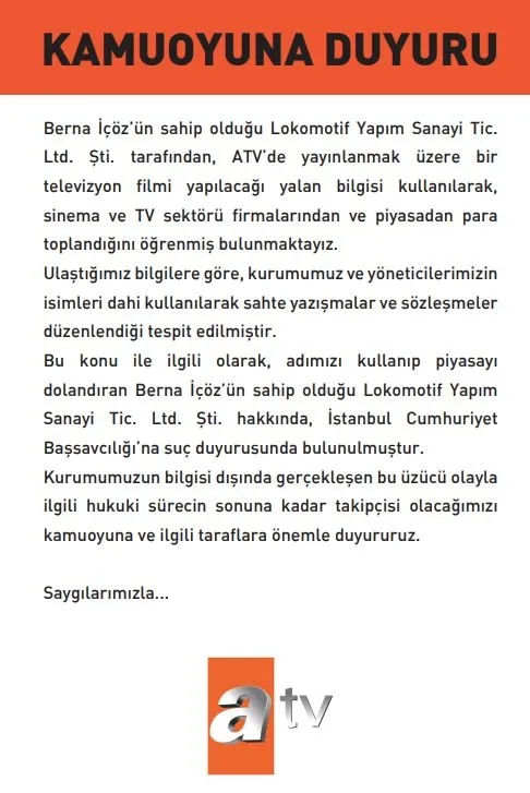 atvden-berna-icoz-aciklamasi-suc-duyurusunda-bulunulmustur-1633019344251.jpg ATV'den Lokomotif Yapım'ın sahibi Berna İçöz hakkında açıklama: Suç duyurusunda bulunulmuştur - 1
