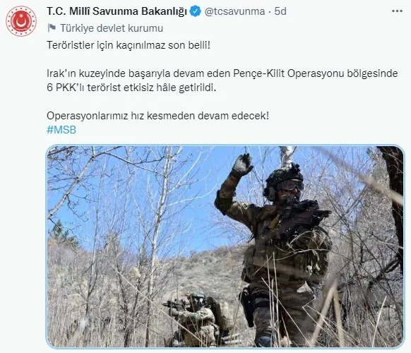 MSB’den SON DAKİKA açıklaması: 6 PKK’lı terörist öldürüldü