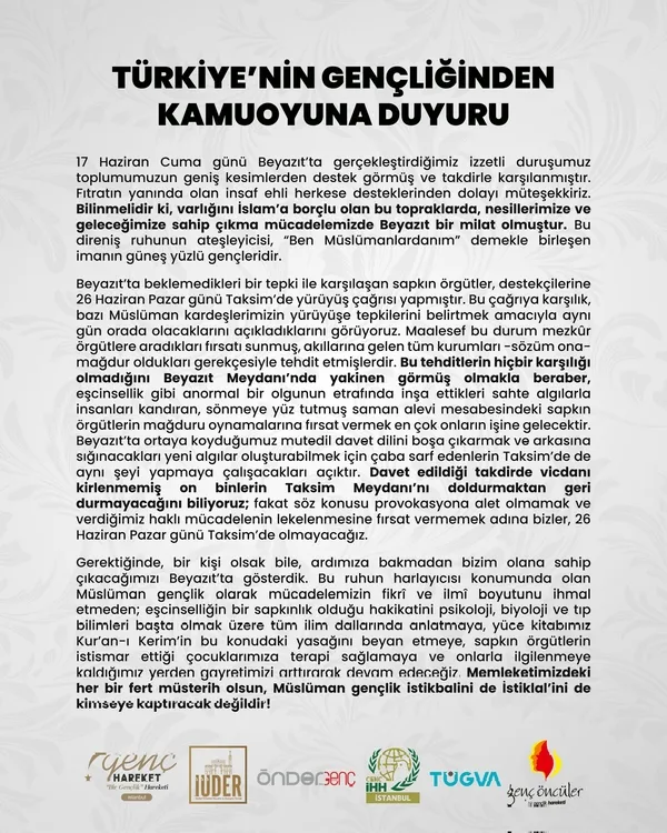 LGBT’nin provokasyon adresi Taksim! Devlete verdikleri süre dolmuş! Beyazıt’ta sapıklığa izin vermeyen STK’lardan yeni açıklama