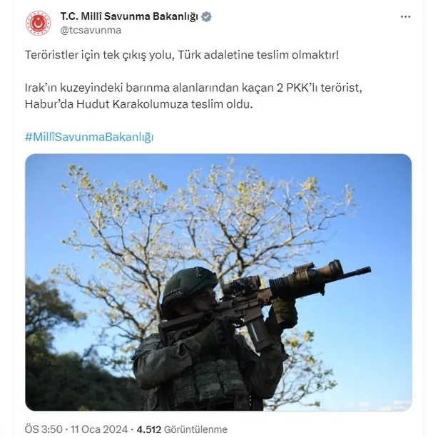 1704978036639.jpg MSB: Irak'ın kuzeyinden kaçan 2 PKK'lı terörist teslim oldu - 1