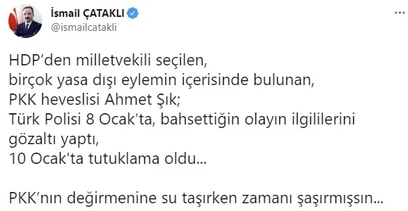 İçişleri Bakanlığı’ndan terör destekçisi Ahmet Şık’a tokat gibi cevap