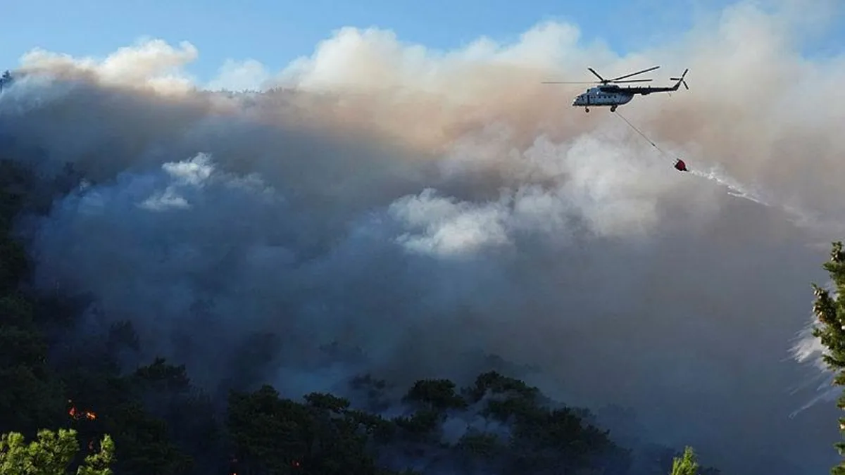 İzmir'deki orman yangınına havadan müdahaleye yeniden başlandı