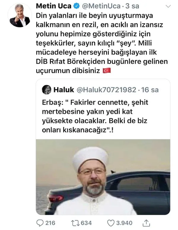 CHP'li Cihaner, Metin Uca ve Tele 1 sunucusu Sedef Kabaş Diyanet İşleri Başkanı Ali Erbaş'a saldırdı - 1