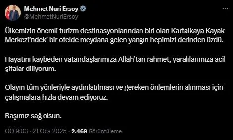 KÜLTÜR VE TURİZM BAKANI ERSOY’DAN AÇIKLAMA