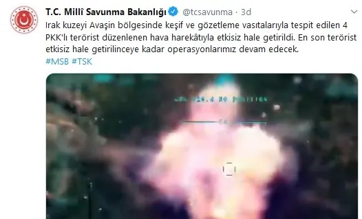 Son dakika: Milli Savunma Bakanlığı: Avaşin’de 4 PKK’lı terörist öldürüldü