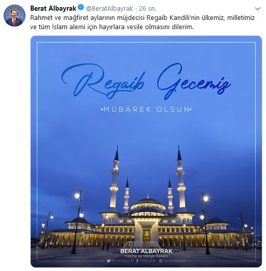 Son dakika: Hazine ve Maliye Bakanı Berat Albayrak'tan "Regaib Kandili" mesajı - 1