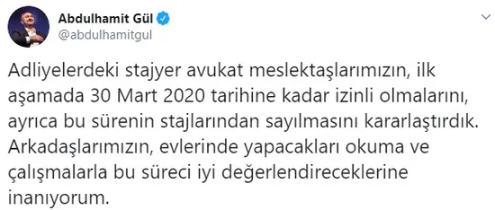 Stajyer avukatlar 30 Mart'a kadar izinli sayılacak - 1