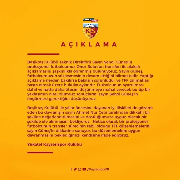 Süper Lig ekibinden Şenol Güneş’e tepki: TFF talimatlarına aykırıdır