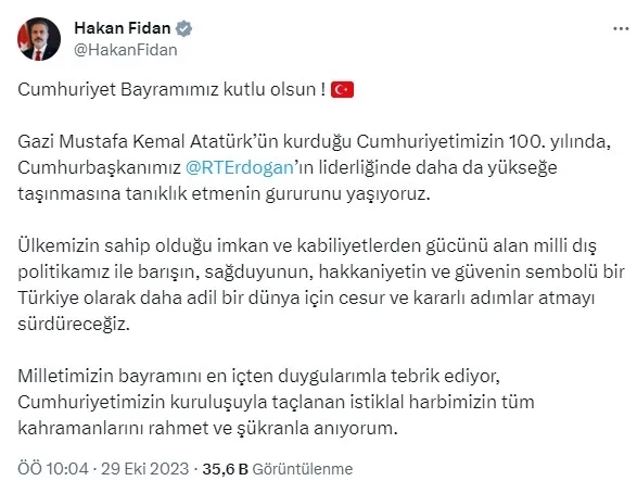Başkan Erdoğan’dan Cumhuriyetin 100’üncü yıl dönümü mesajı: Canıgönülden tebrik ediyorum