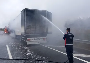Bolu’da tavuk yüklü tır alev alev yandı