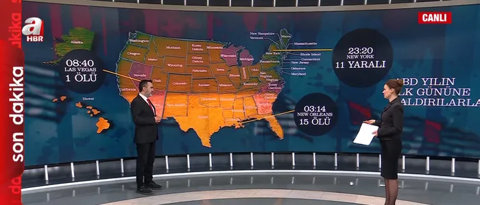 ABD'de saldırıların yapıldığı noktalar (Ekran görüntüsü / A Haber)