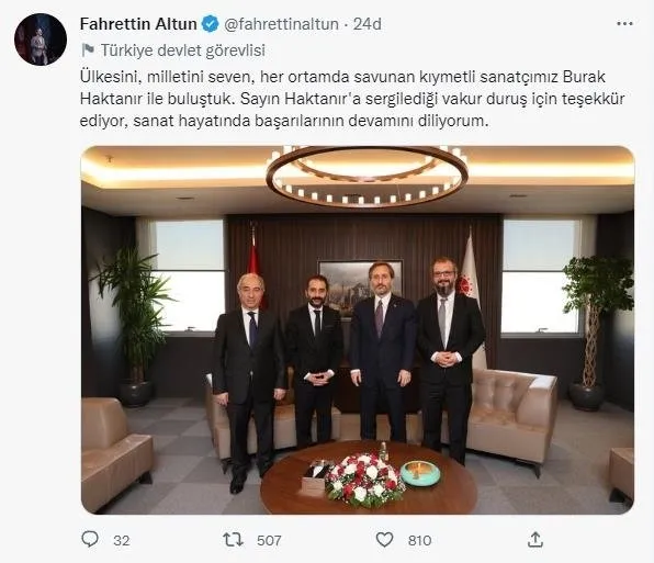 Cumhurbaşkanlığı İletişim Başkanı Fahrettin Altun, sanatçı Burak Haktanır ile bir araya geldi - 1