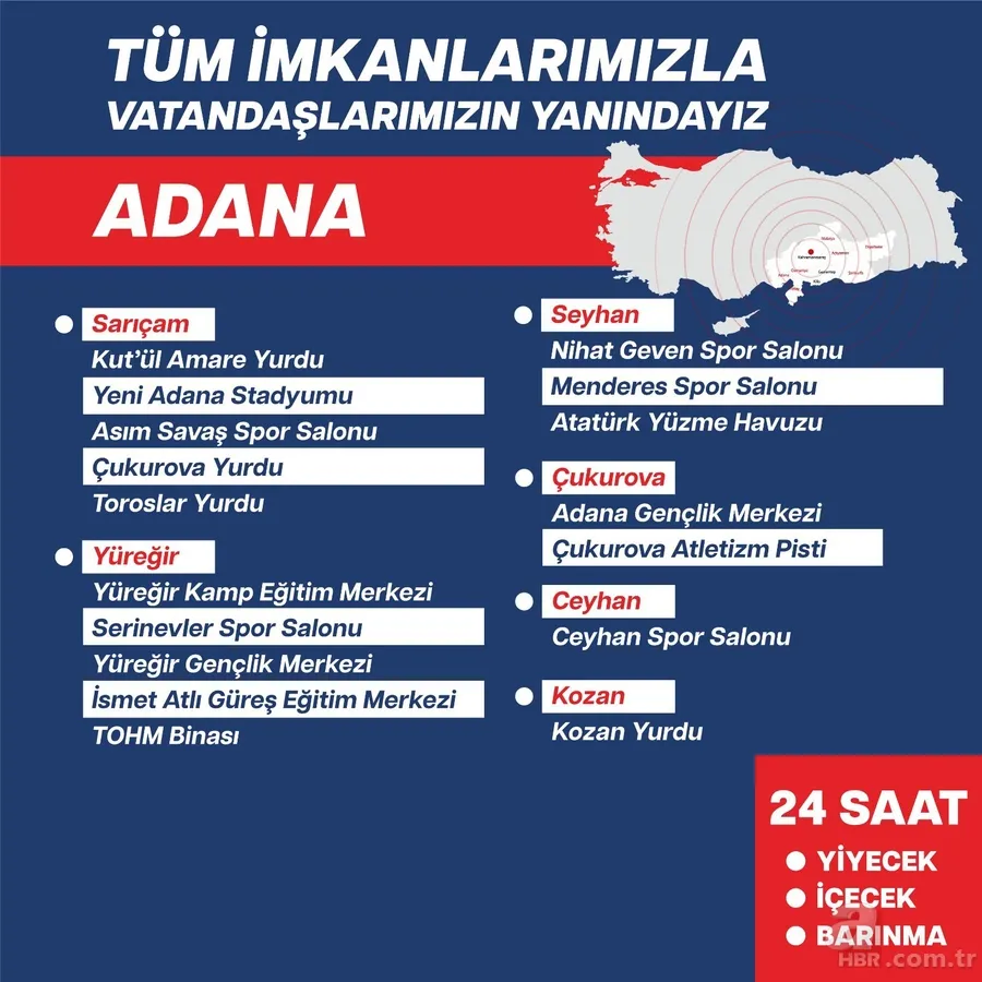 Deprem bölgelerinde hizmette olan tesisler hangileri? 7