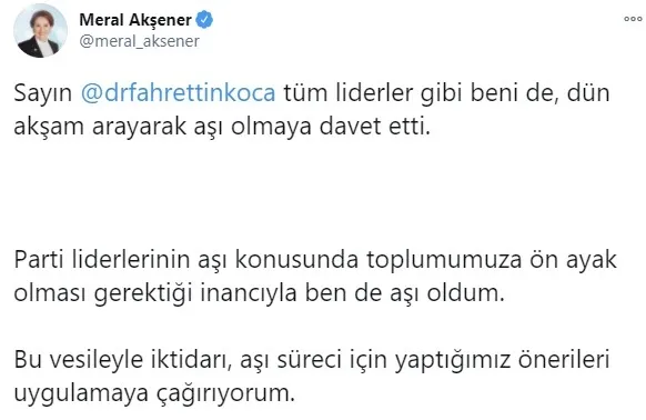 Son dakika: İYİ Parti Genel Başkanı Meral Akşener koronavirüs aşısı oldu - 1