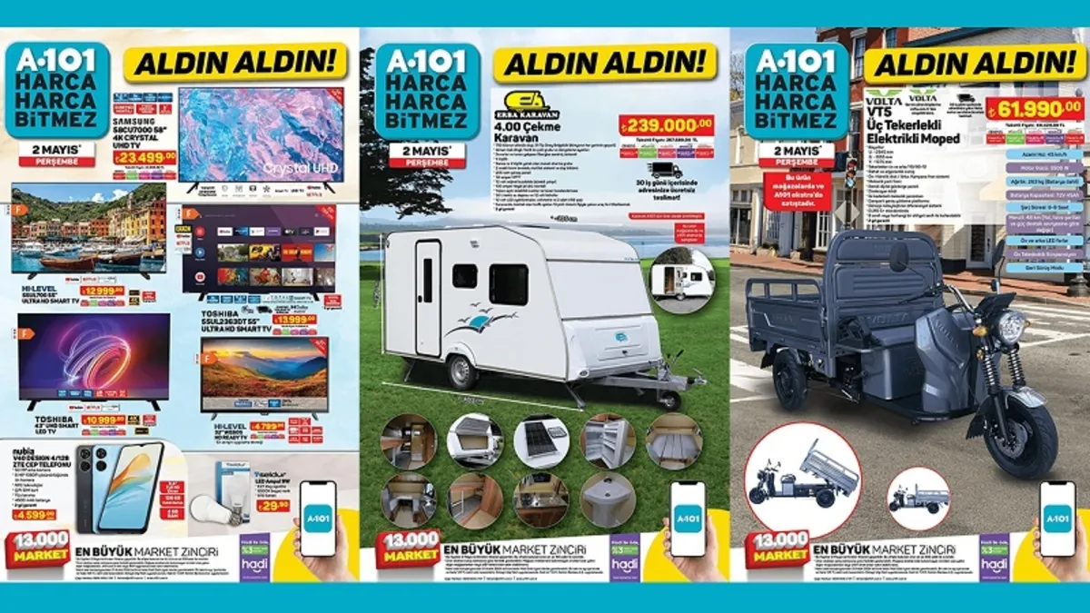 A101 5 Mayıs Aktüel ürünler kataloğu yayınlandı! A101’e uygun fiyata Çekme Karavan, Üç Tekerlekli Elektrikli Moped, Aile Kamp Çadırı geliyor