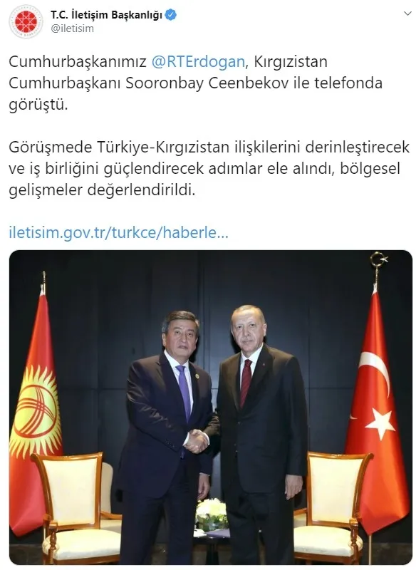 Son dakika: Başkan Erdoğan Kırgızistan Cumhurbaşkanı Ceenbekov ile görüştü