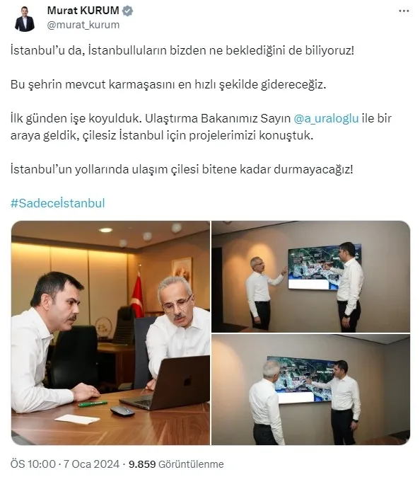 AK Parti İBB Başkan Adayı Murat Kurum çalışmalara başladı: Ulaştırma Bakanı Abdulkadir Uraloğlu ile bir araya geldi! Sadece İstanbul