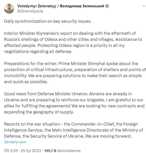 Zelenskiy: ABD’den M1 Abrams tanklarını teslim aldık