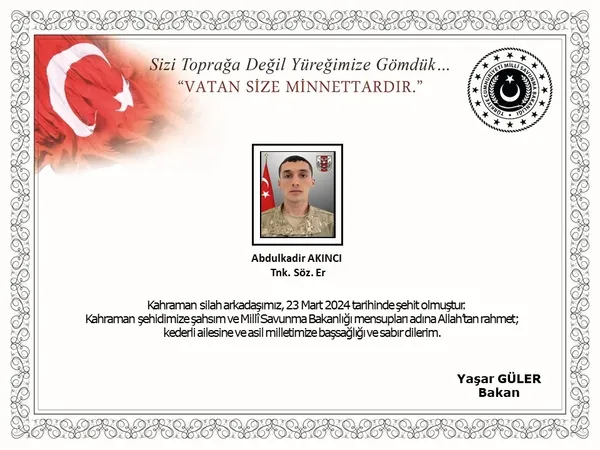1711212331620.jpg Bahar Kalkanı bölgesinde bir askerimiz şehit oldu! Acı haberi MSB duyurdu... - 1