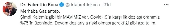 Sağlık Bakanı Fahrettin Koca açıkladı: Gaziantep "mavi" kategoriye girdi - 1