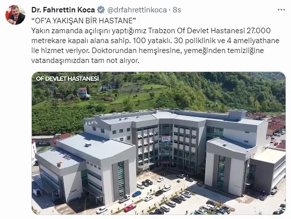 1689545094093.jpg Bakan Koca'dan Trabzon Of Devlet Hastanesi paylaşımı: Vatandaştan tam not alıyor - 1