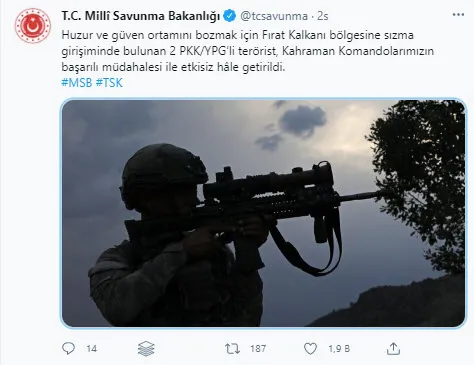 Son dakika: Fırat Kalkanı bölgesinde 2 PKK/YPG'li terörist etkisiz hale getirildi - 1