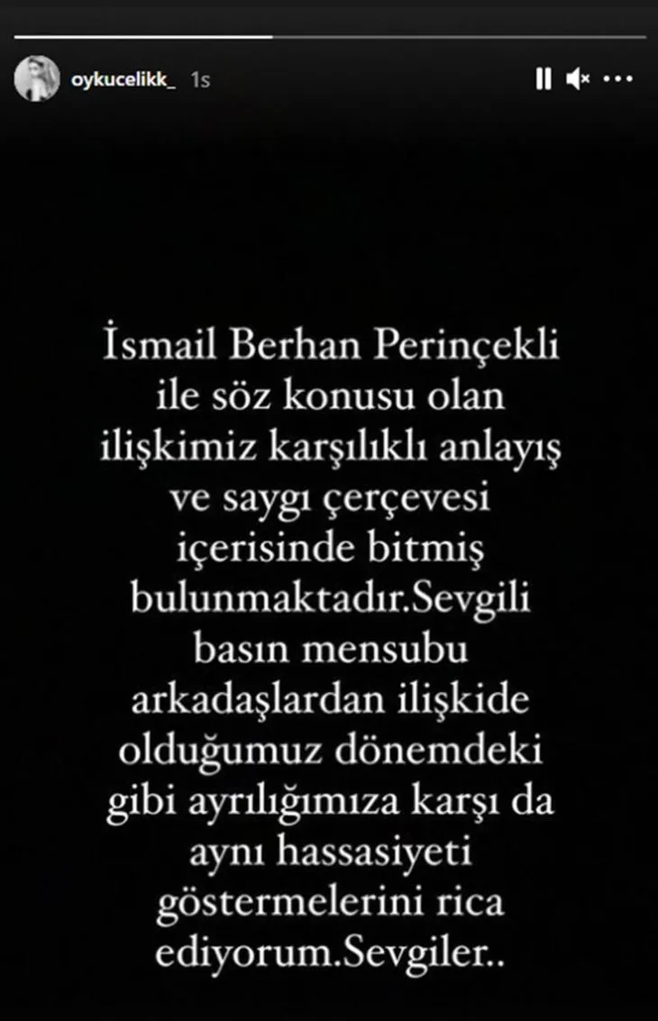 Öykü Çelik İsmail Berhan aşkı bitti! Ayrılığı böyle duyurdu