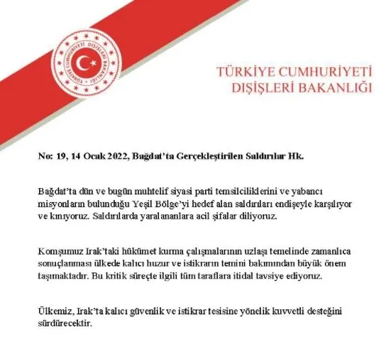 Türkiye'den Bağdat’ta gerçekleştirilen saldırılar hakkında mesaj: Endişeyle karşılıyor ve kınıyoruz - 2