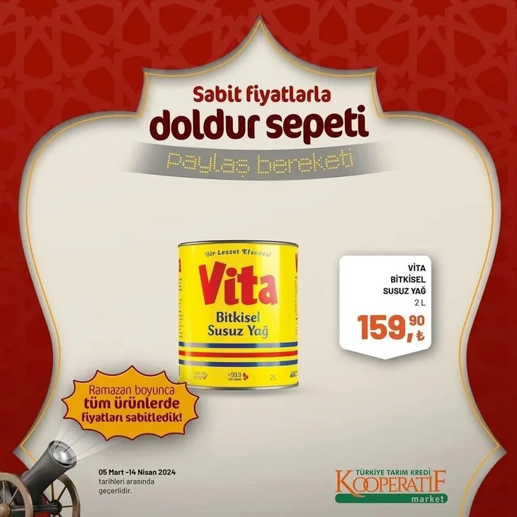 Tarım Kredi Market 30 Mart indirim kataloğu yayınladı! Kaşar peynir 205,00 TL’ye, tost peyniri 185,00 TL’ye, tereyağı 259,00 TL’ye, süt 22,50 TL’ye satışta
